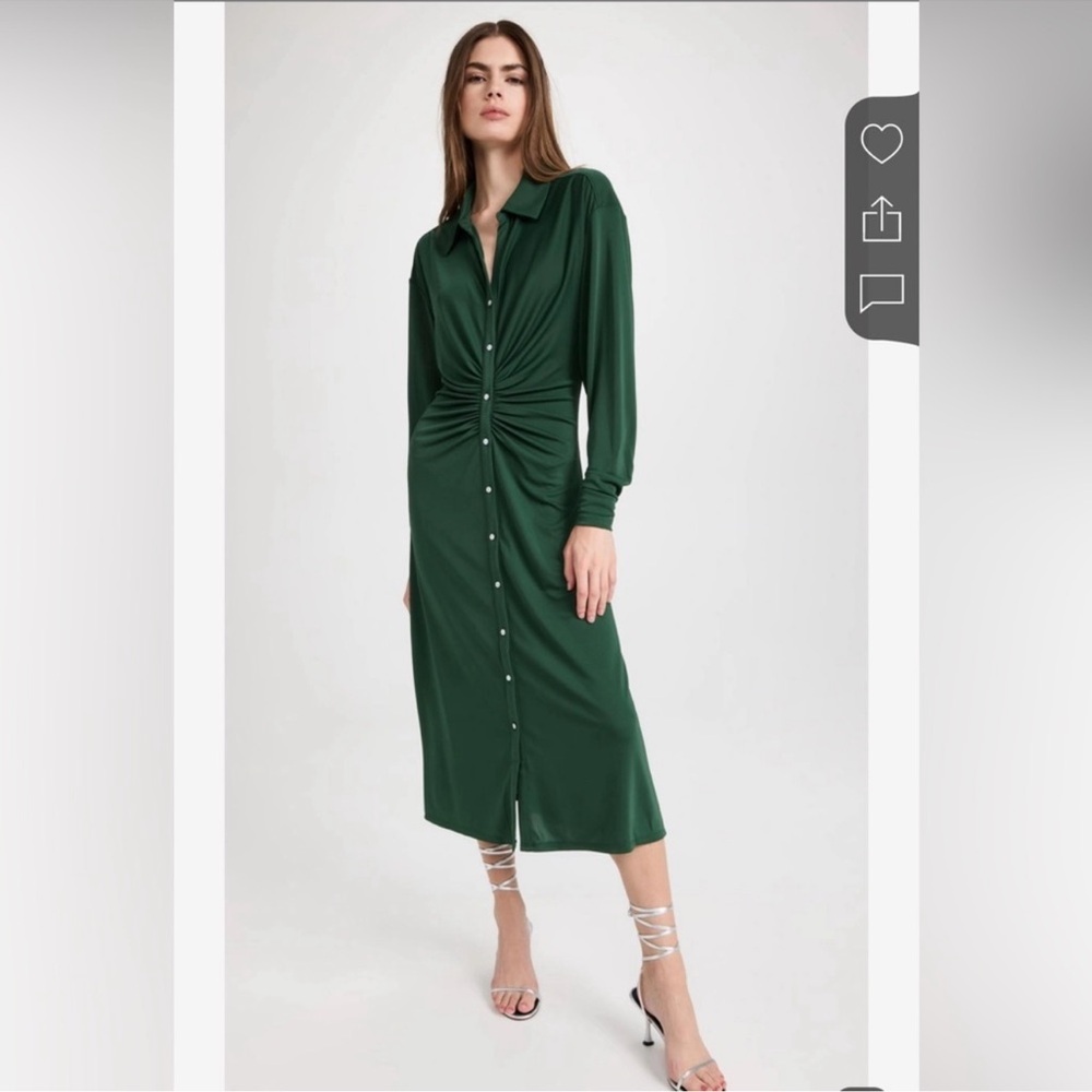 Cinq a Sept Green Ruched Dolman Sleeve Dress